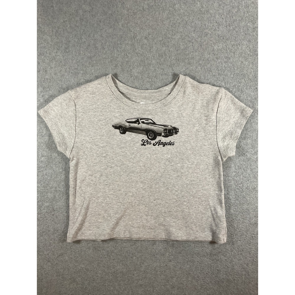 Sugar & Jade Los Angeles Car Graphic Crop Top Heather Gray Cotton Tee XL 1626